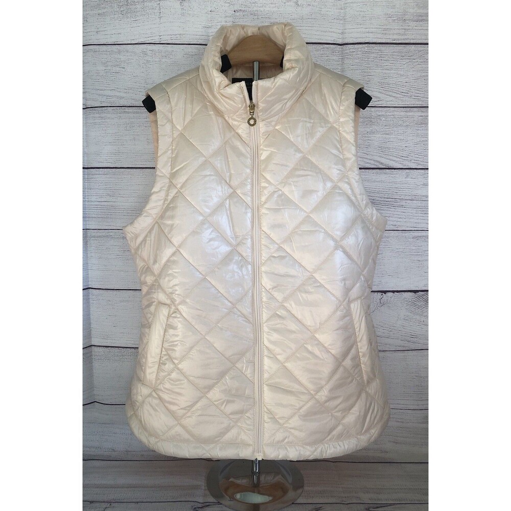 MARC NEW YORK Andrew Mark Ivory Diamond Quilted Puffer Vest Front Pockets M EUC